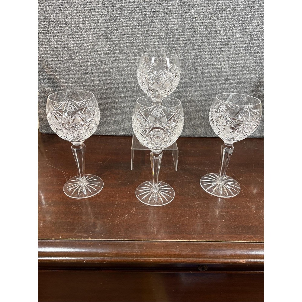 3~Vtg~Camelia Wine Hock Glass Crystal Clear Industries Crystal~6 1/4"